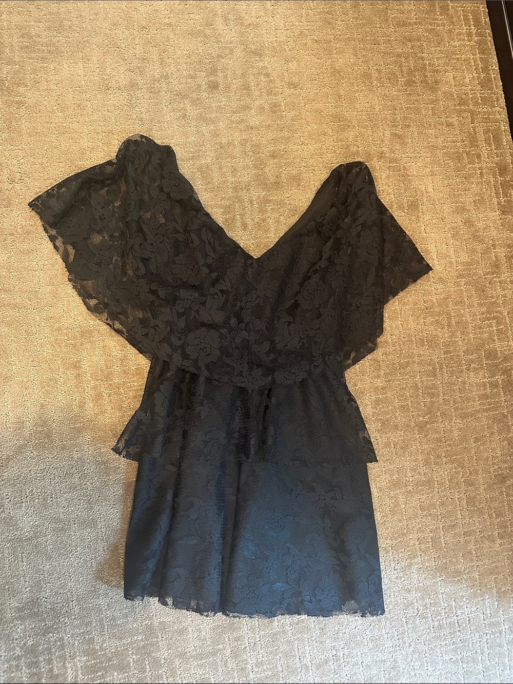 Vintage Torn by Ronny Kobo Tiered Lace Black Mini Dress
